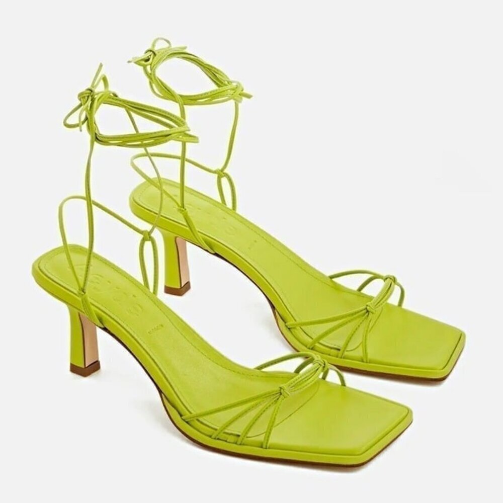 Aeyde Roda Women's Lace up Leather Sandals Apple Green Size 37 (MSRP $295)